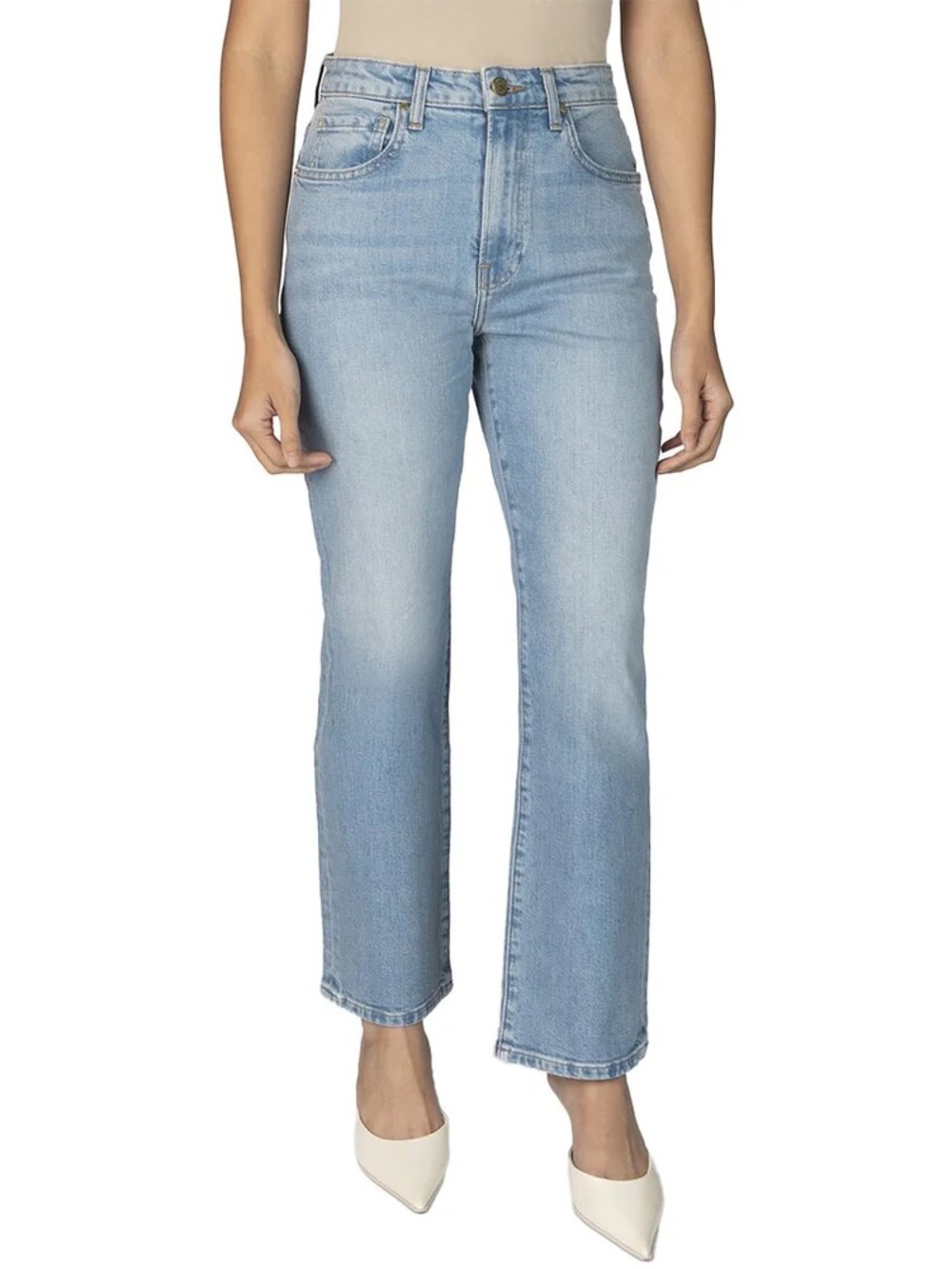 Nelle Atelier The Kate Stovepipe Denim Ankle Rigid Jeans Fading Whiskering Blue